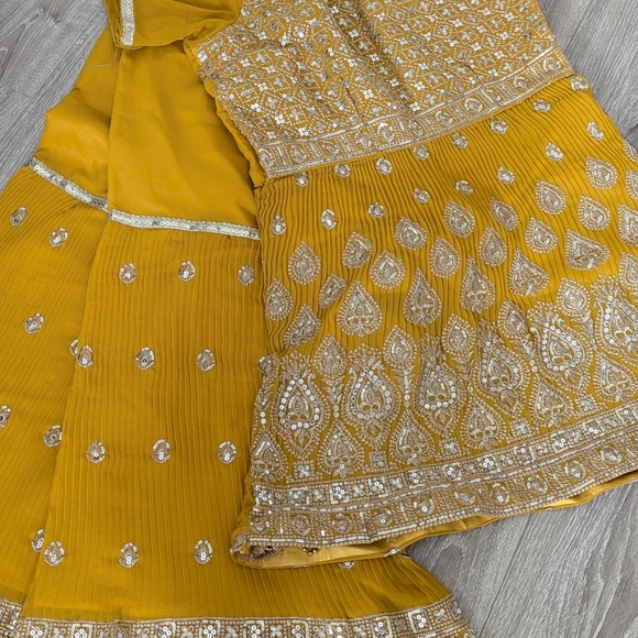 Party style Yellow mustard sharara suit - Picture 3 of 5